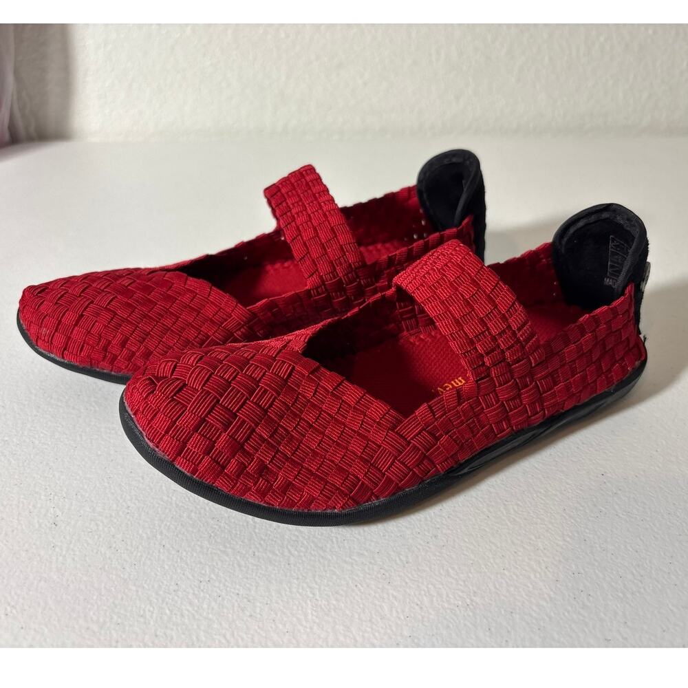 Bernie Mev Girls' Size 3 (EU 34) Cuddly K Mary Jane Woven Red Kids Slip-On Flats